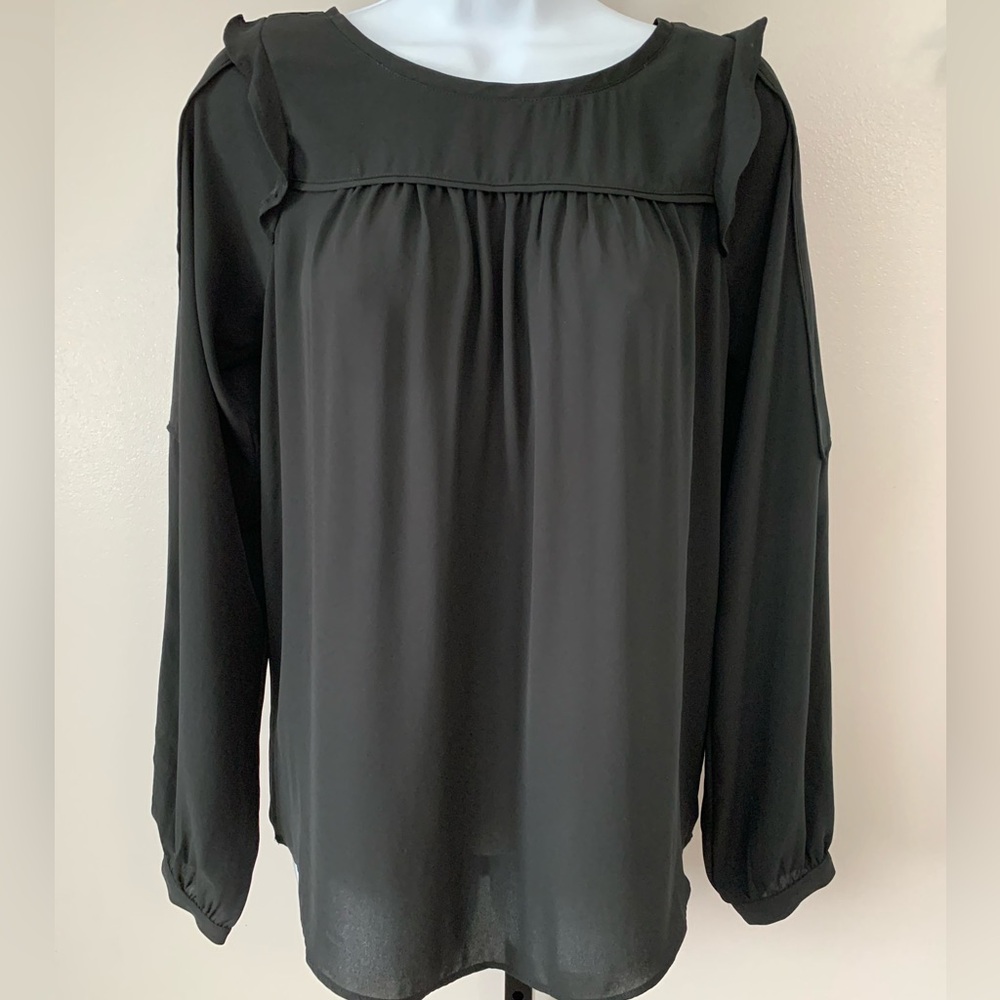 LOFT Black Ruffle Detail Blouse
